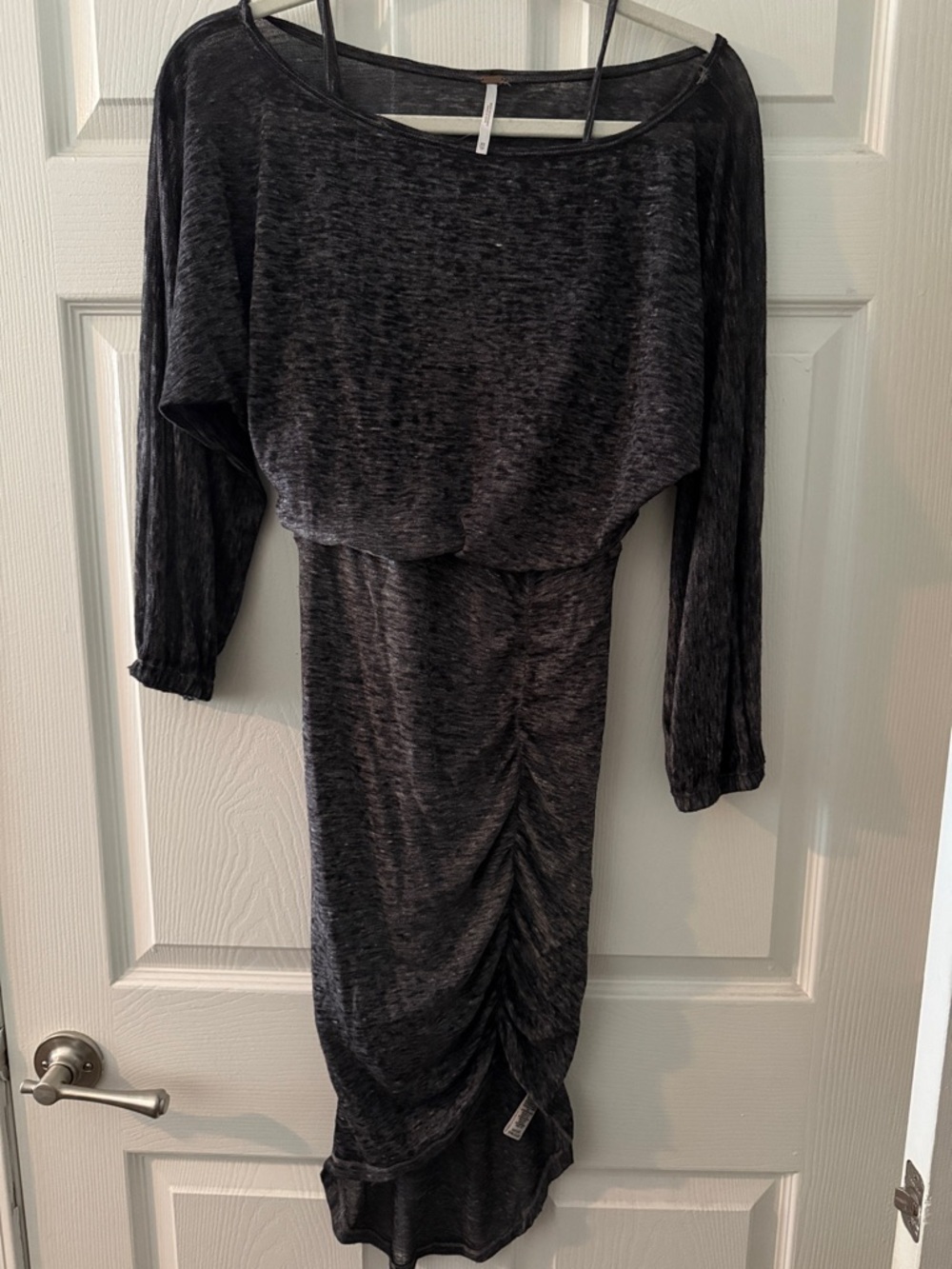 Free People Long Sleeve Ruched Charcoal Gray Midi Dress